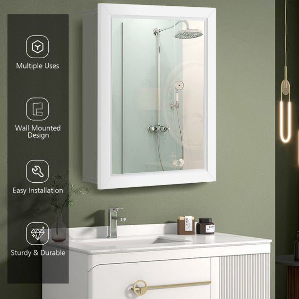 SUGIFT Wall-Mounted Mirror Medicine Cabinet, 2 Tiers Large Storage