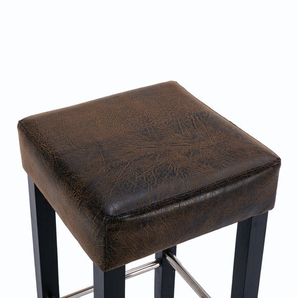 SUGIFT 2-Pcs Barstool Set High Chair, Brown Fabric and Black Wood Finish