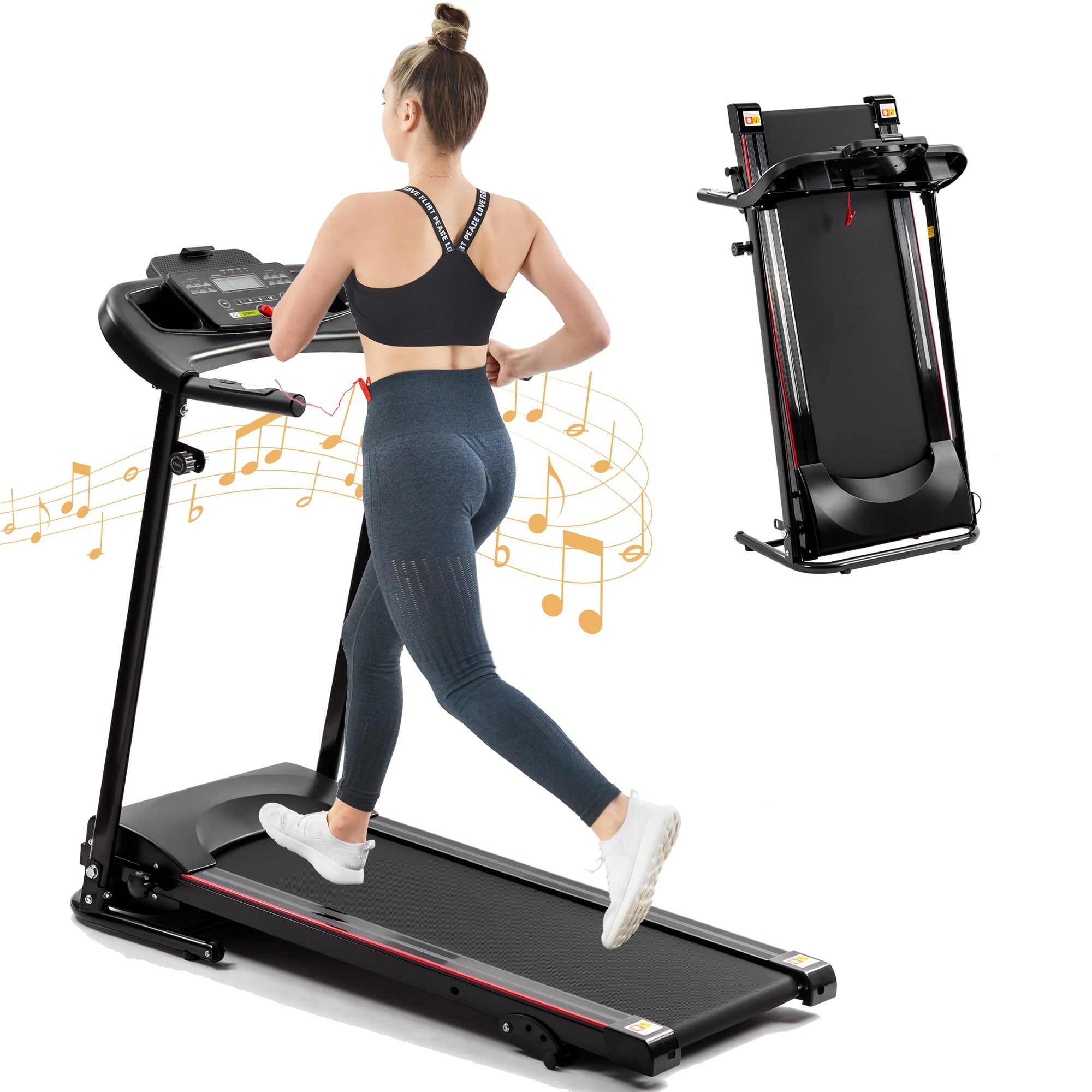 SUGIFT Smart Electric Folding Treadmill with Incline 2.5HP 12KM/H Electric Treadmill for Home, Bluetooth Music Cup Holder Heart Rate Sensor