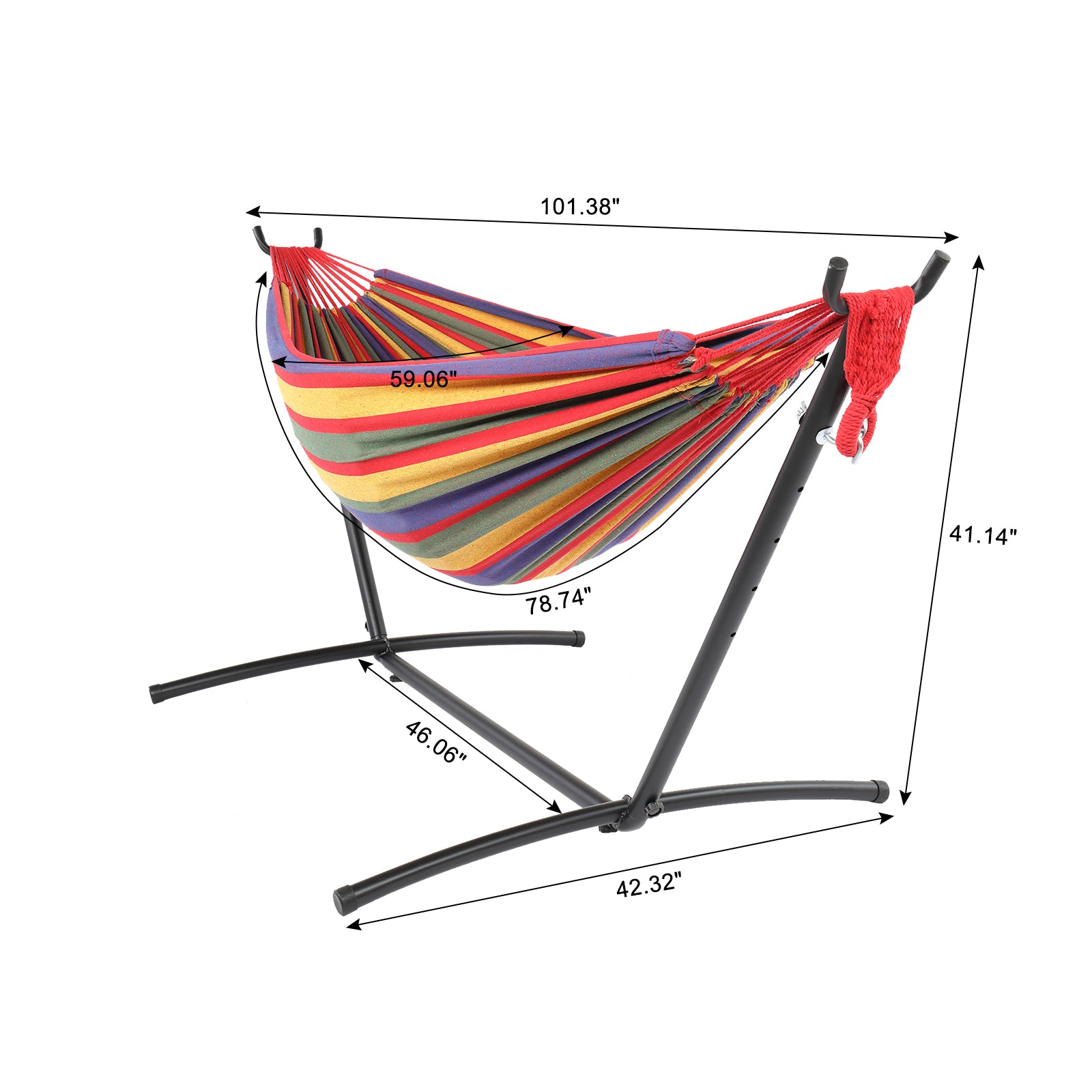 SUGIFT 9 ft Hammock Set, Black Steel Tube Outdoor Hammock with Rainbow Stripes Hammock Cloth
