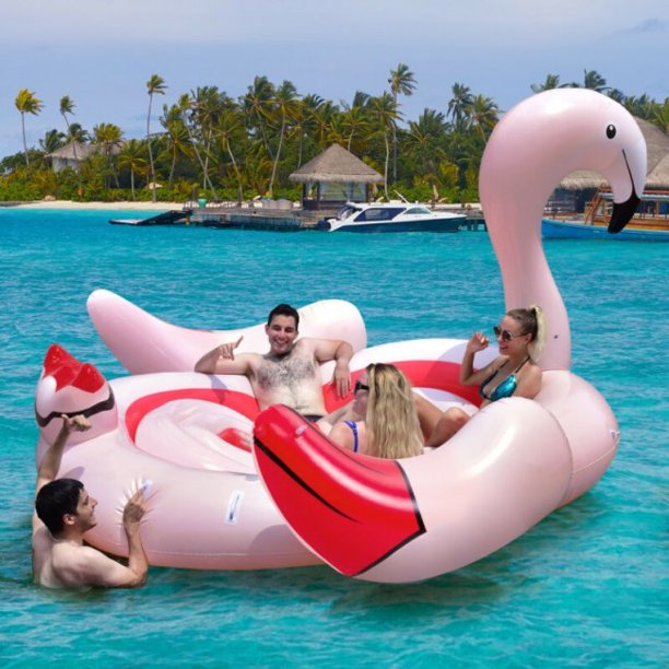 SUGIFT Inflatable Flamingo Floating Island for Pool, Lake and River, Suitable For 4-6 People