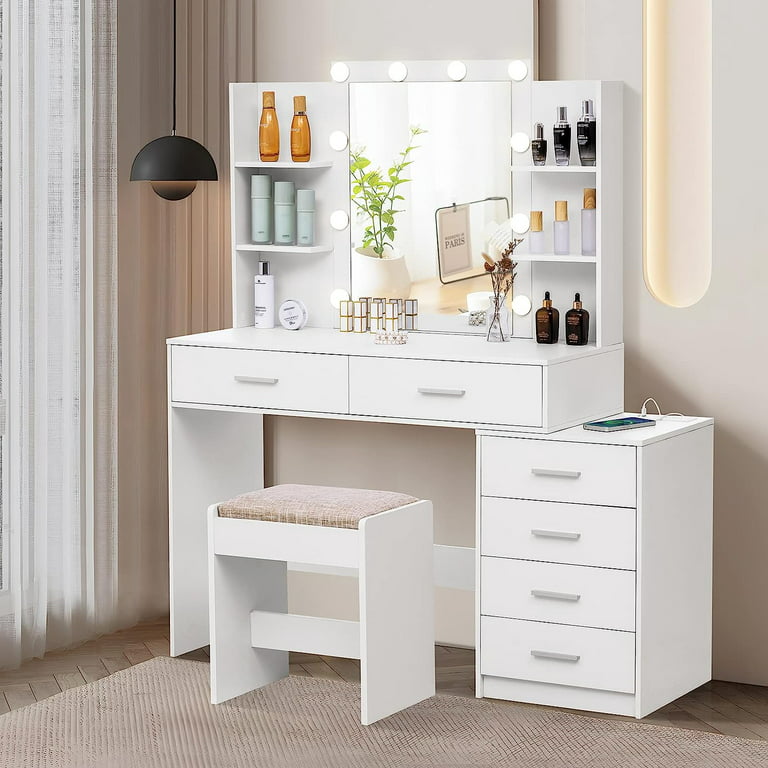 Makeup Vanity Desk with Mirror, White Vanity Table