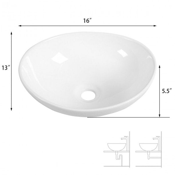 SUGIFT Sink Oval Bathroom Basin Ceramic Vessel