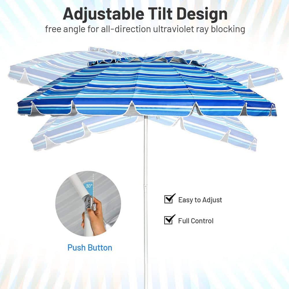 8 ft. Steel Pole Beach Umbrella with Sand Anchor and Tilt Mechanism in Navy Blue