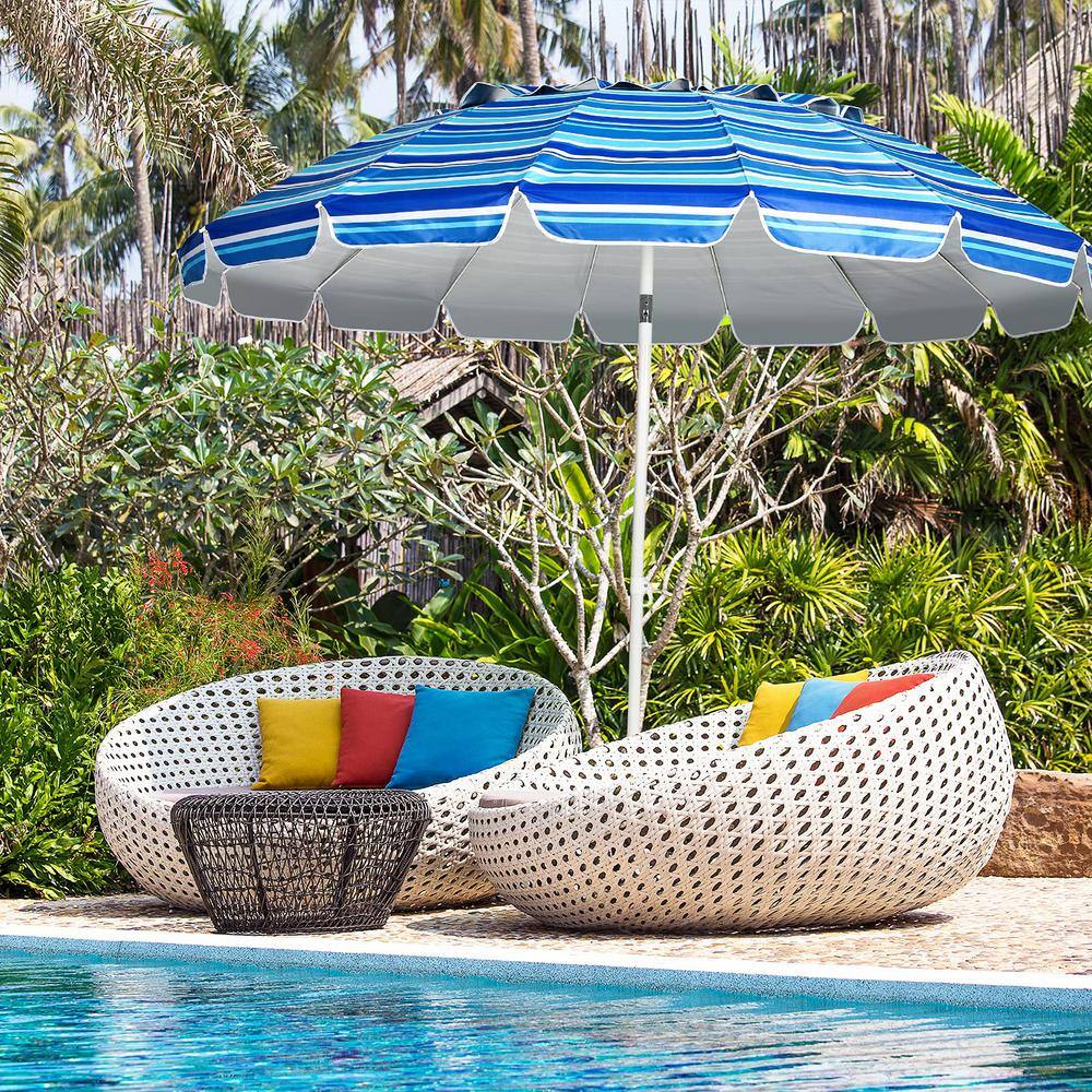 8 ft. Steel Pole Beach Umbrella with Sand Anchor and Tilt Mechanism in Navy Blue
