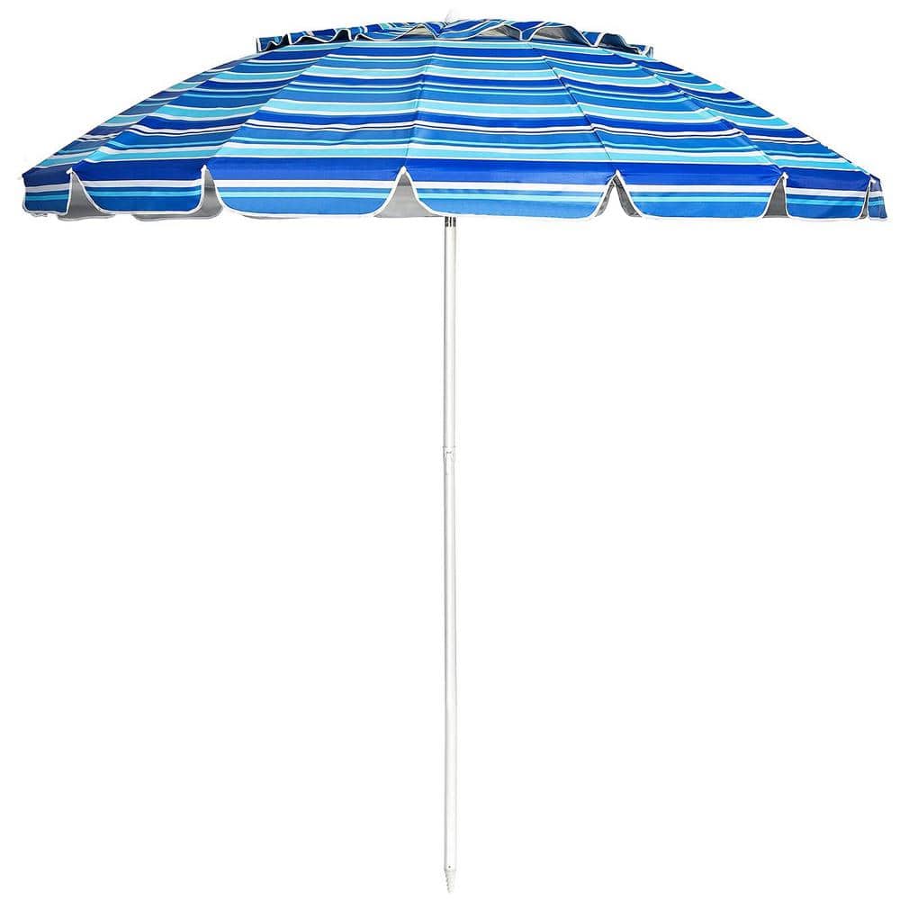 8 ft. Steel Pole Beach Umbrella with Sand Anchor and Tilt Mechanism in Navy Blue
