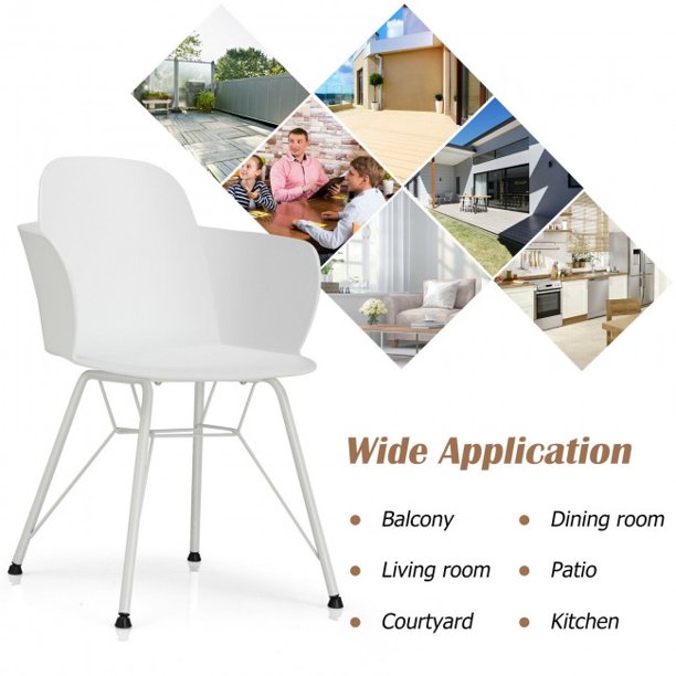 2 Pieces Dining Chair Metal Frame Modern Petal-Shape Plastic Computer Chair With Backrest