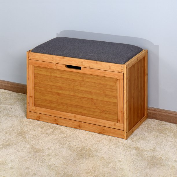 SUGIFT Entryway Bamboo Bench Living Room Storage Shoe Rack with Foldable Shelf 24.8 x 11.6 x 18.9 inch
