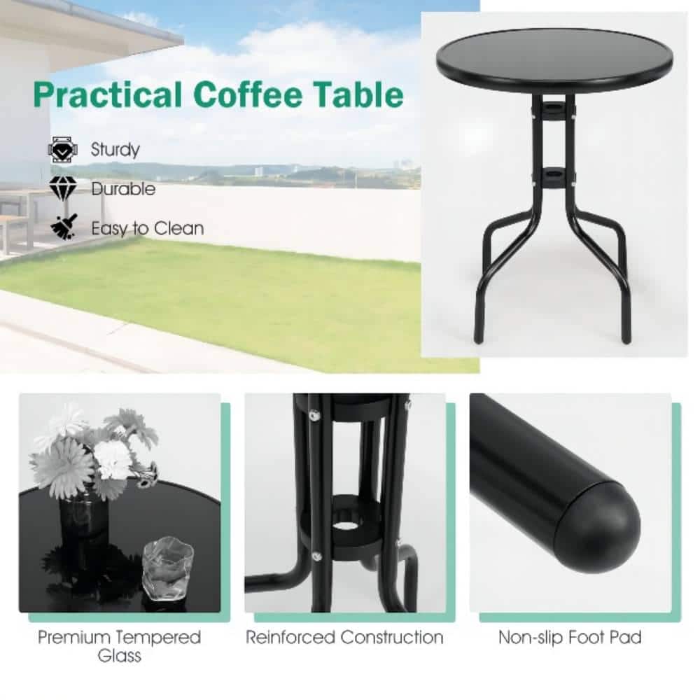 Indoor/Outdoor 3-Piece Metal Folding Bistro set with Glass Top Table