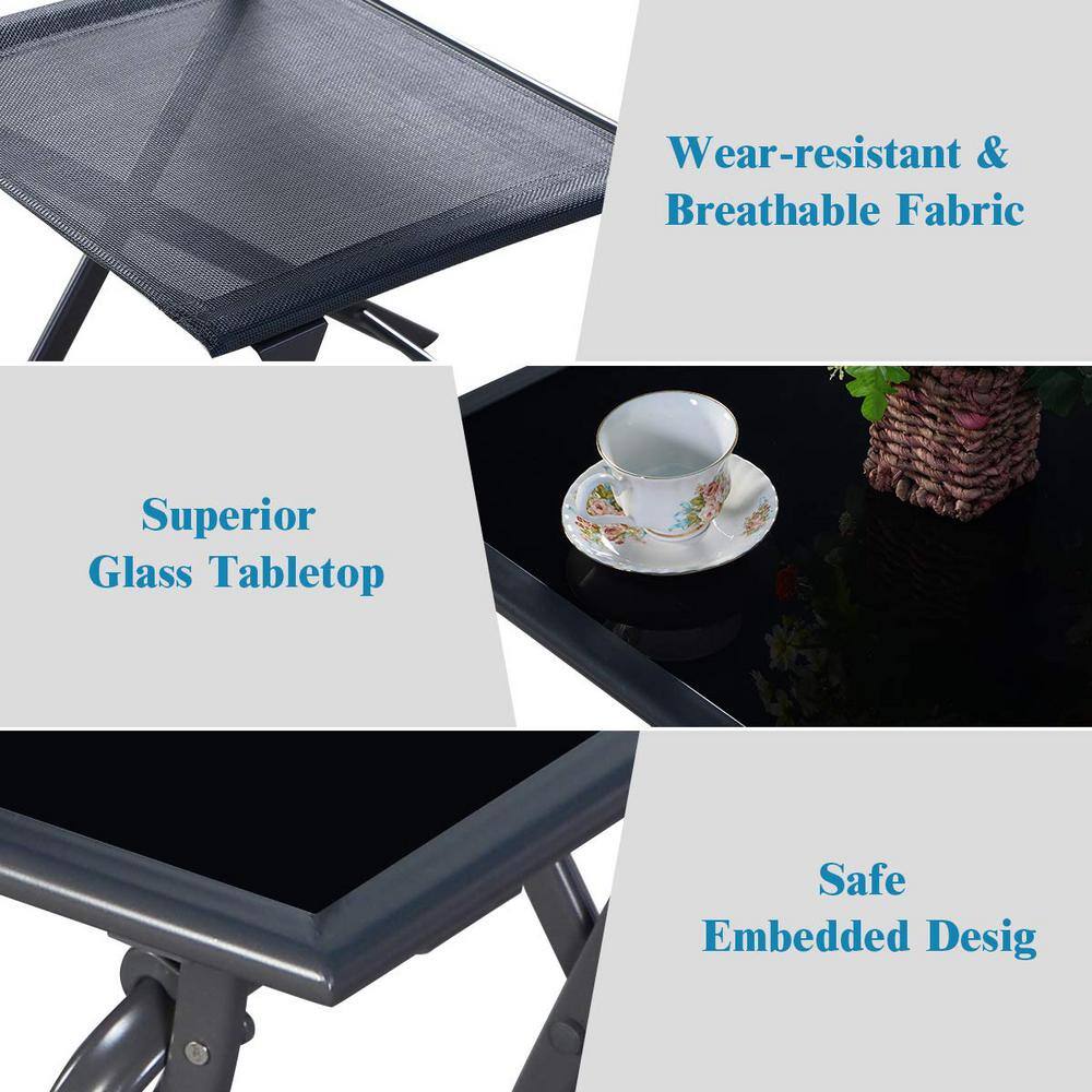 Dark Gray 3-Piece Metal Outdoor Patio Bistro Set with Coffee Table