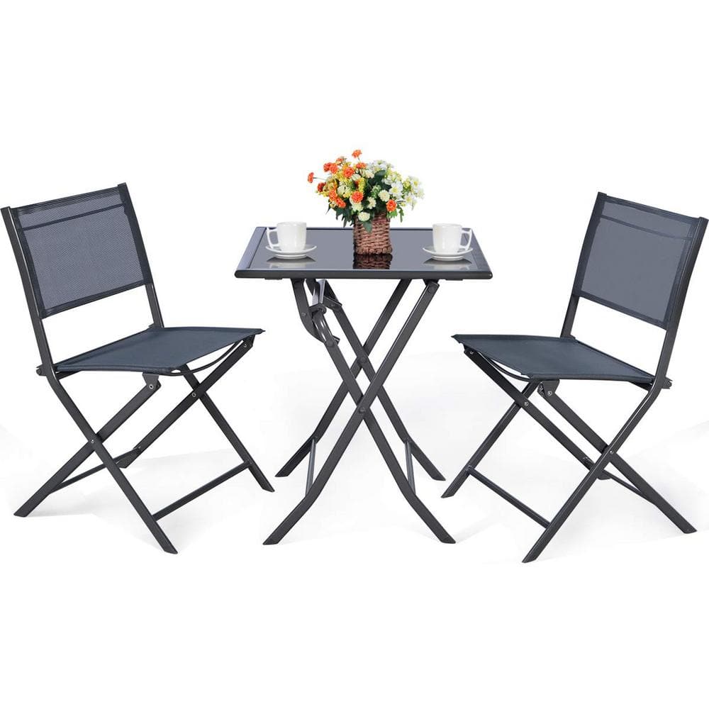 Dark Gray 3-Piece Metal Outdoor Patio Bistro Set with Coffee Table