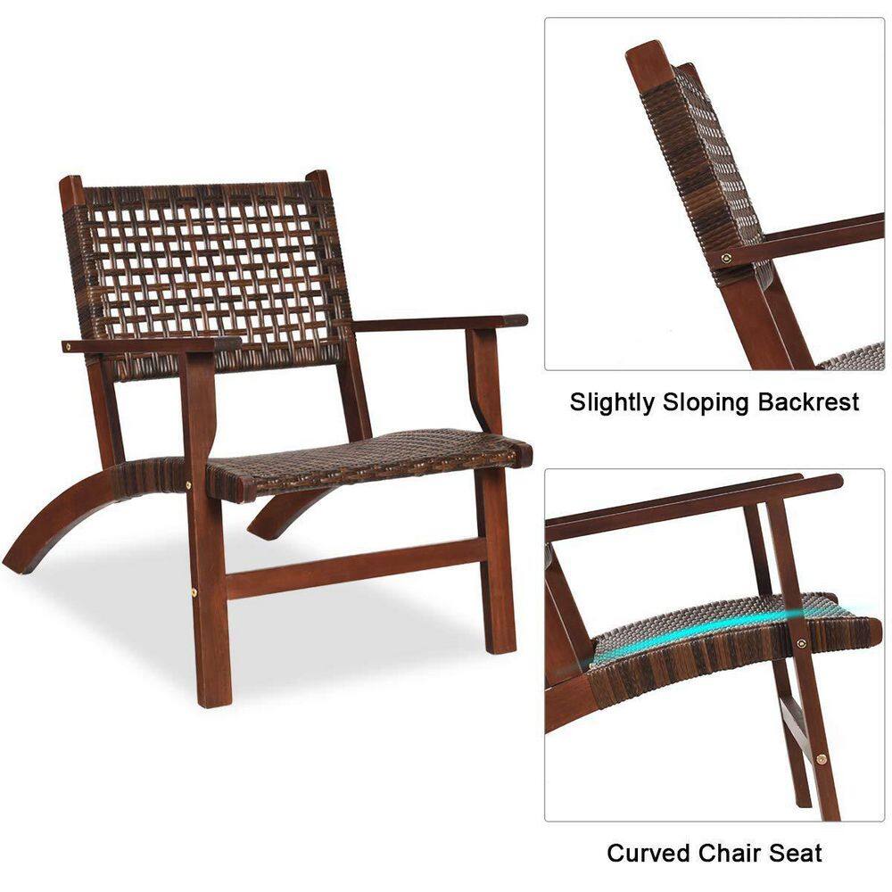 Brown 3-Pieces Wicker Outdoor Bistro Set with Coffee Table
