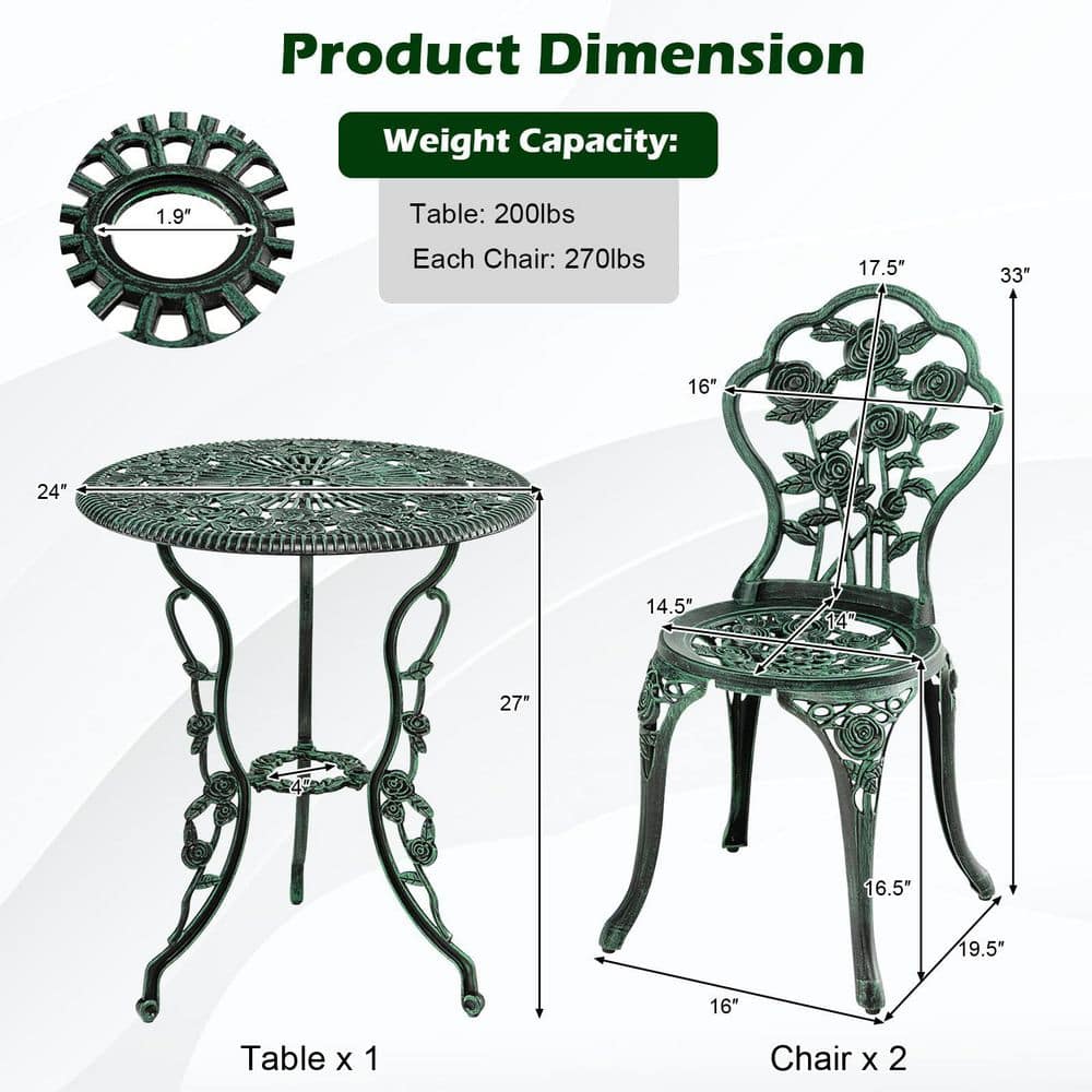 3-Piece Outdoor Cast Aluminum Patio Bistro Set