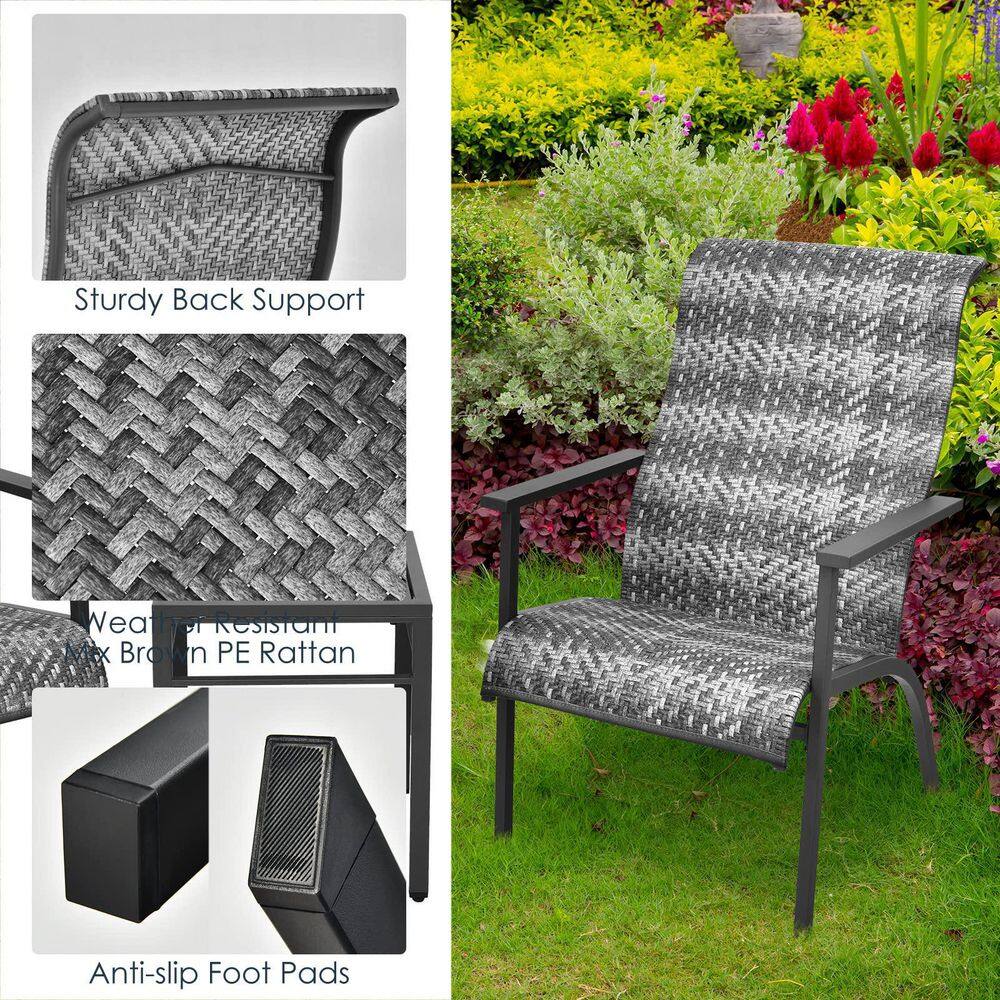 Gray 3-Piece Wicker Outdoor Bistro Set with High Backrest and Armrest