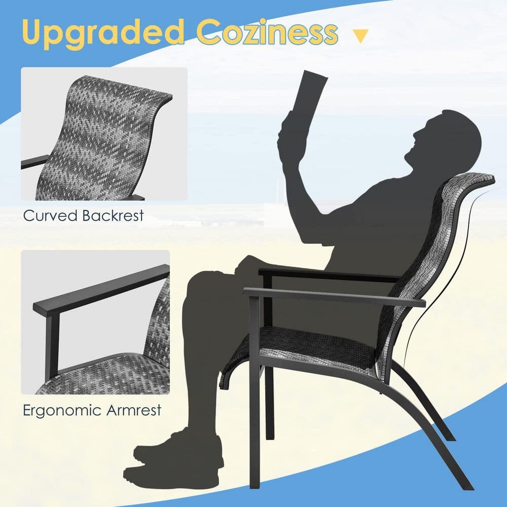 Gray 3-Piece Wicker Outdoor Bistro Set with High Backrest and Armrest