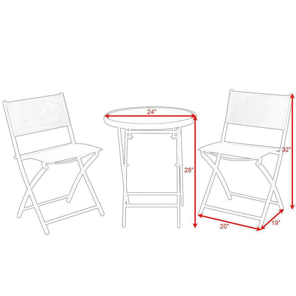 3-Piece Metal Folding Outdoor Patio Bistro Set in Red