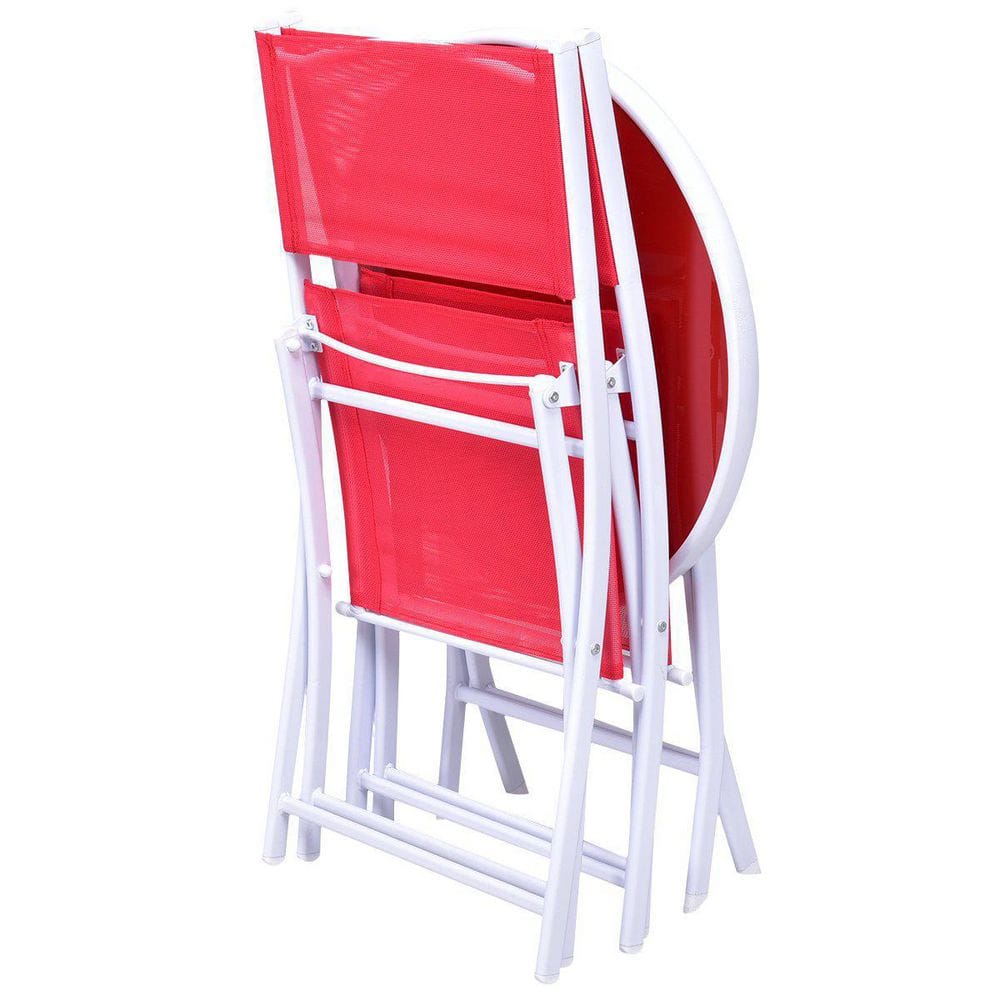 3-Piece Metal Folding Outdoor Patio Bistro Set in Red