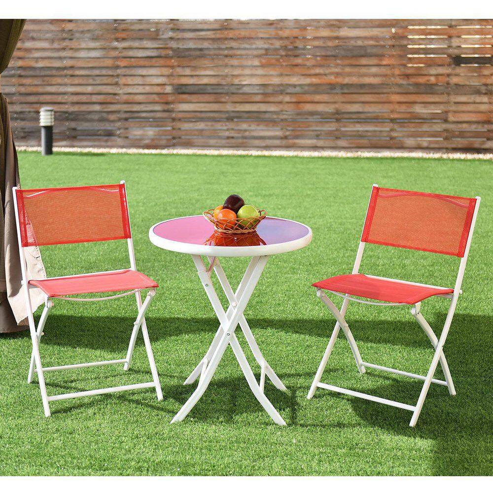 3-Piece Metal Folding Outdoor Patio Bistro Set in Red