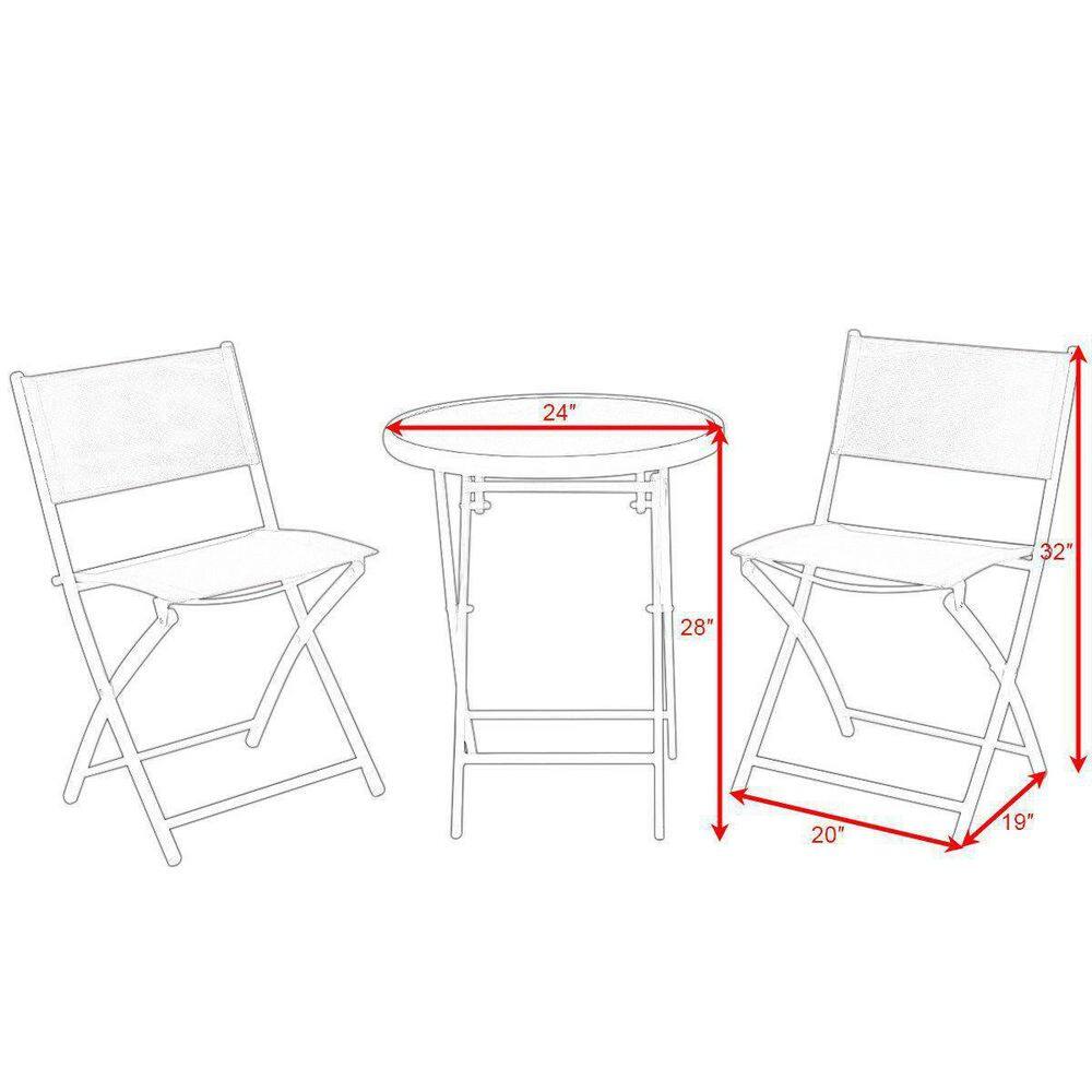 3-Piece Metal Folding Outdoor Patio Bistro Set in White