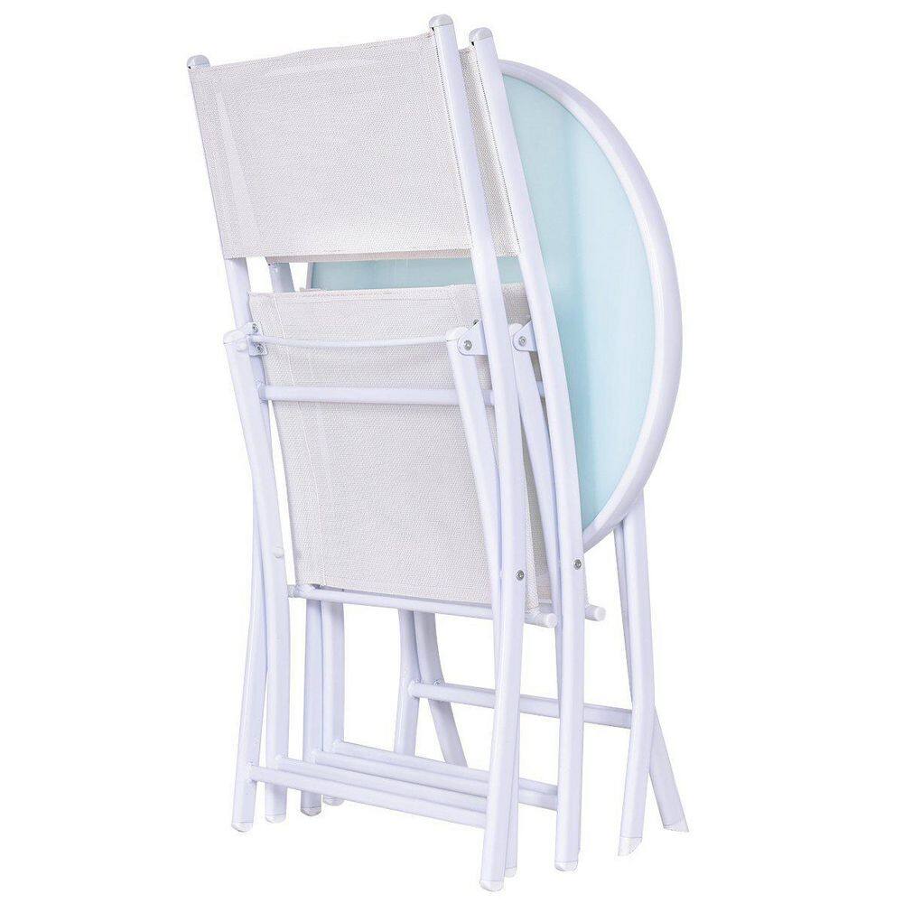 3-Piece Metal Folding Outdoor Patio Bistro Set in White