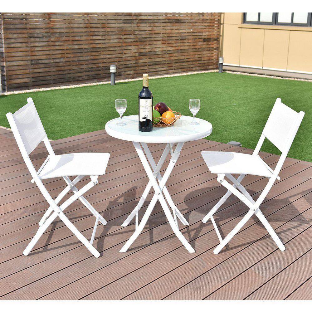 3-Piece Metal Folding Outdoor Patio Bistro Set in White