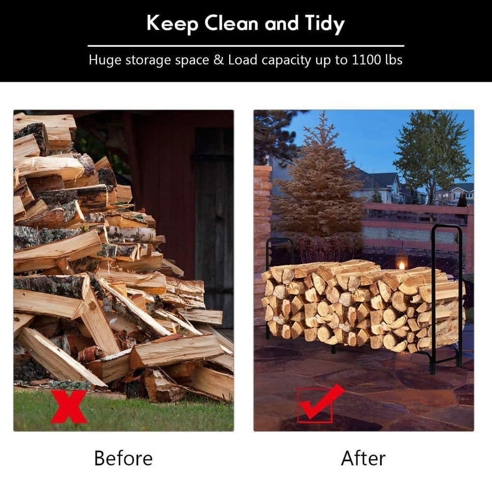 8 ft. Steel Outdoor Firewood Log Rack