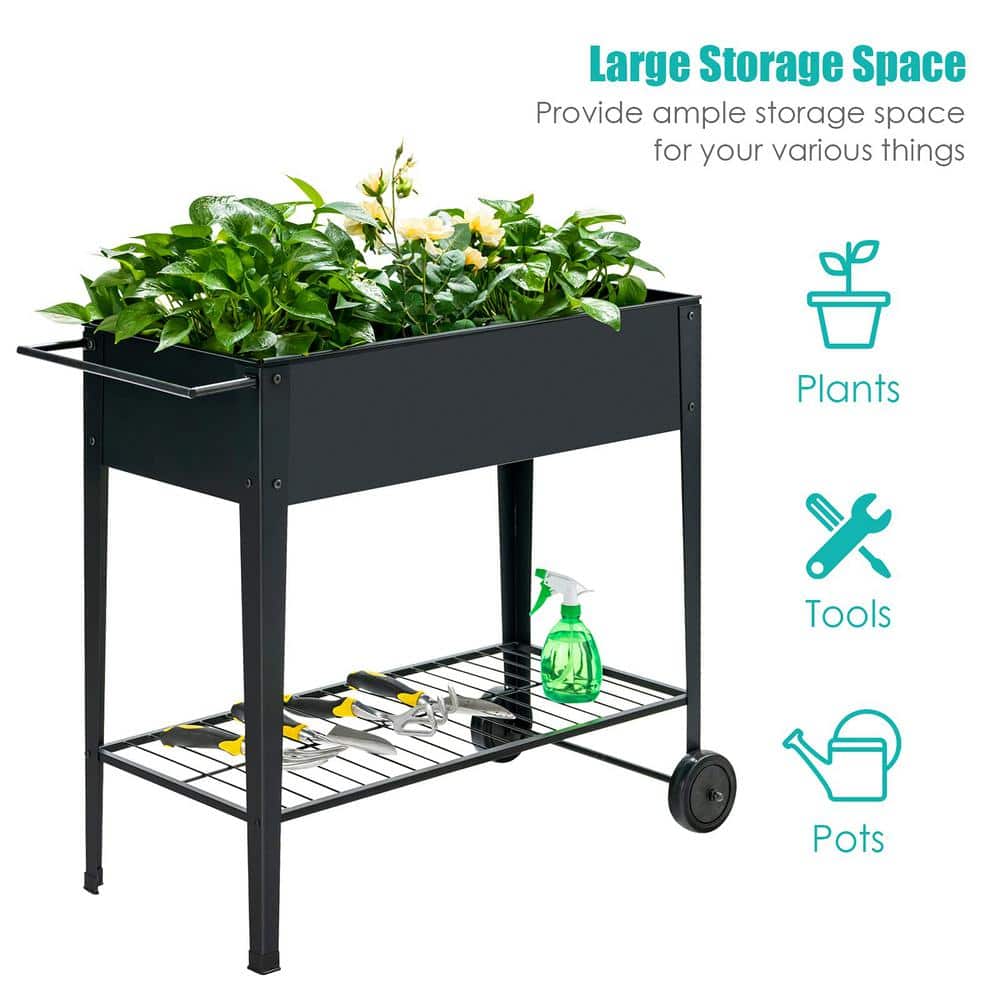 38 in. L x 16 in. W x 32.5 in. H Raised Garden Bed with Non-Slip Legs and Storage Shelf