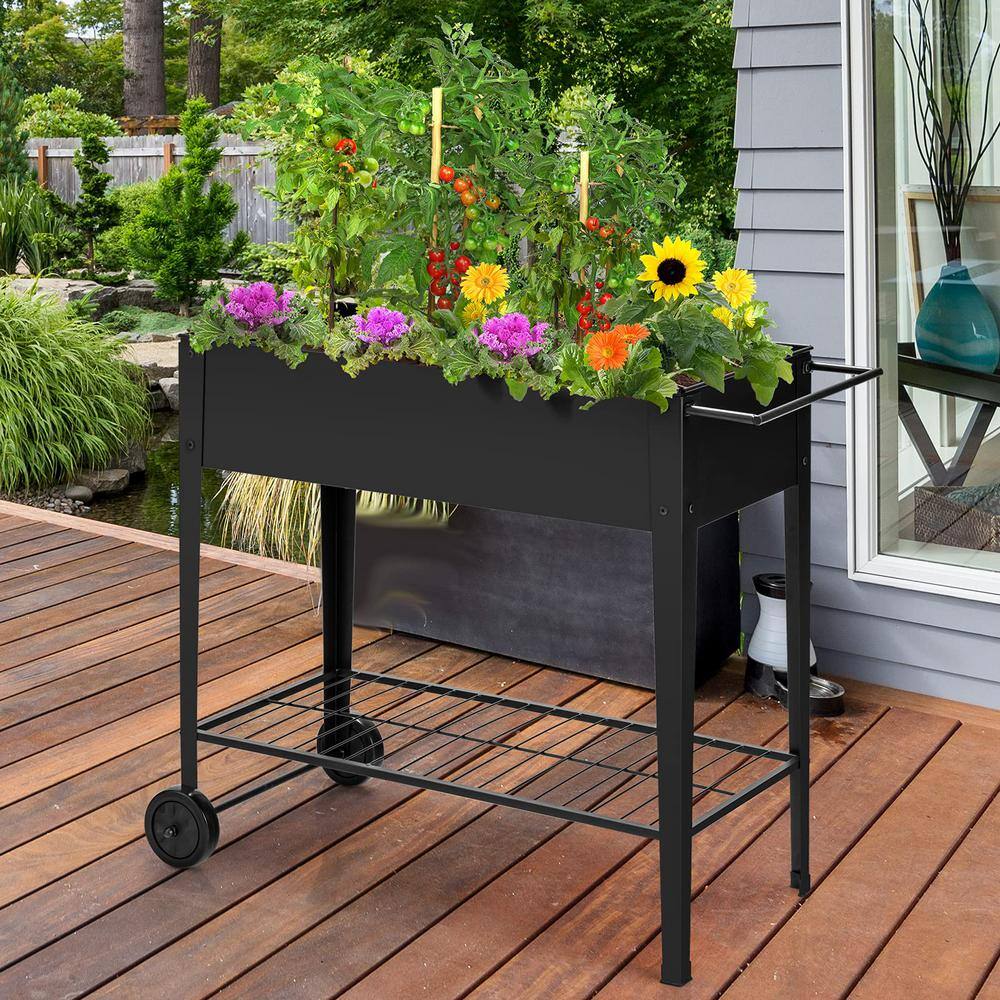 38 in. L x 16 in. W x 32.5 in. H Raised Garden Bed with Non-Slip Legs and Storage Shelf