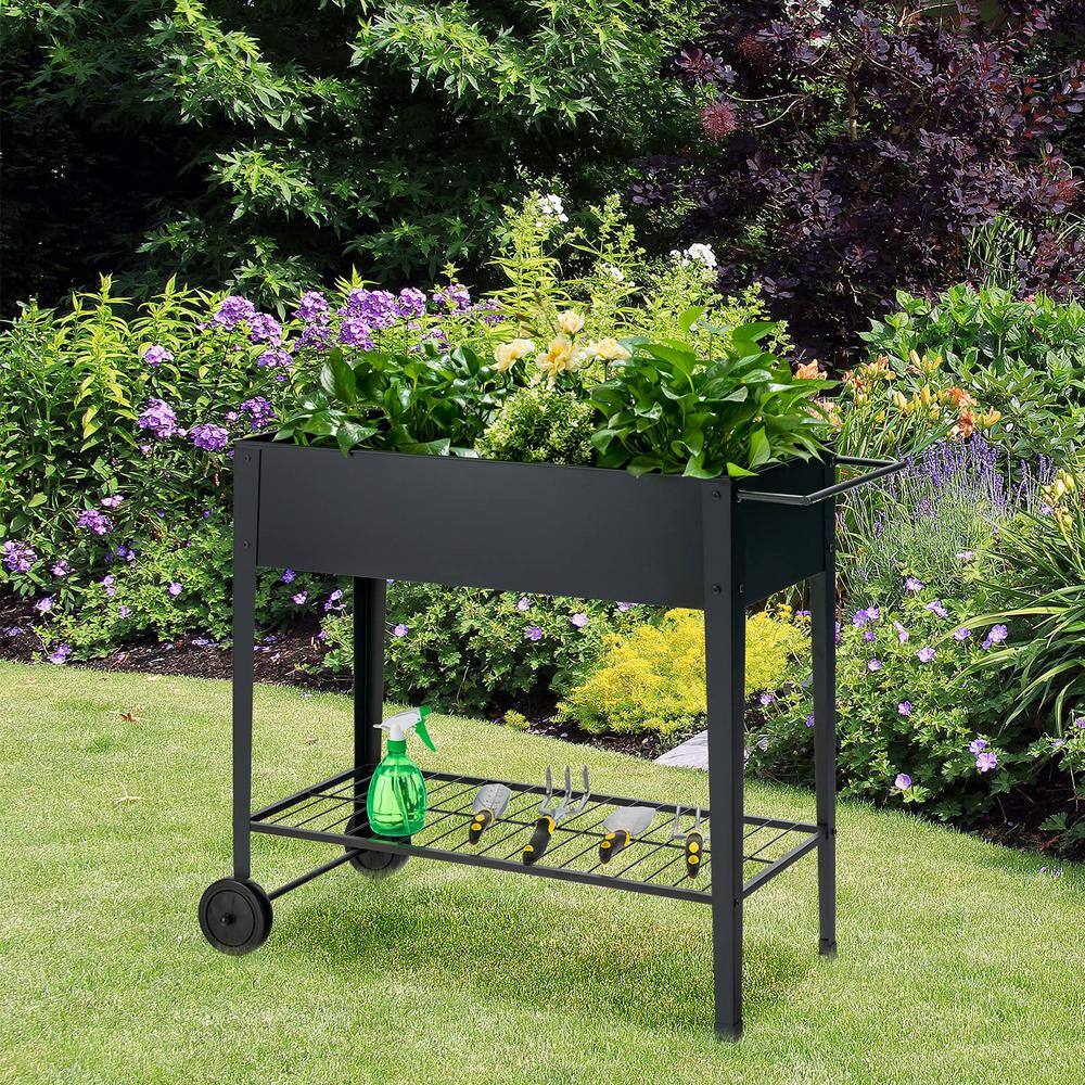 38 in. L x 16 in. W x 32.5 in. H Raised Garden Bed with Non-Slip Legs and Storage Shelf