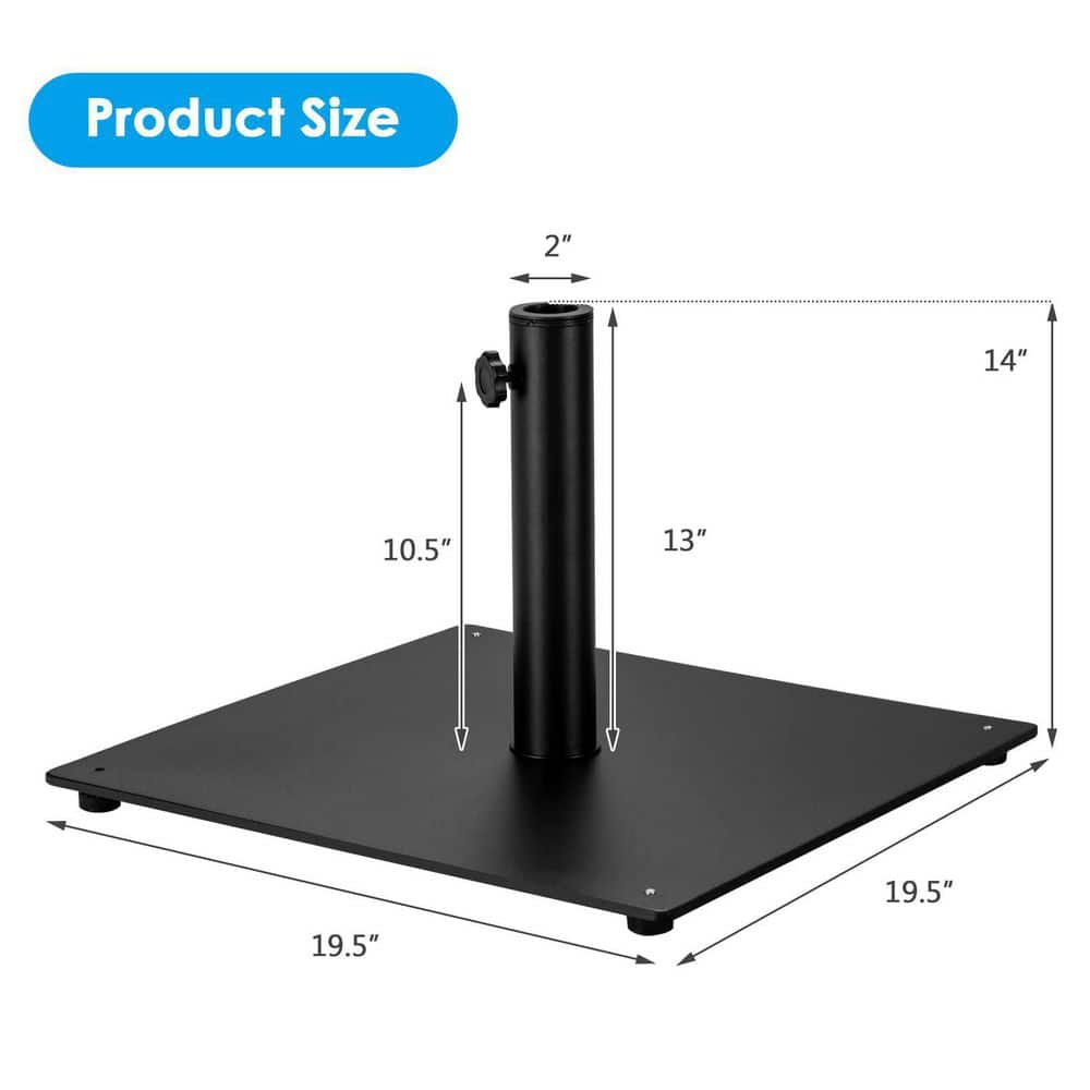 36 lbs. Square Metal Patio Umbrella Base with 3 Adapters in Black