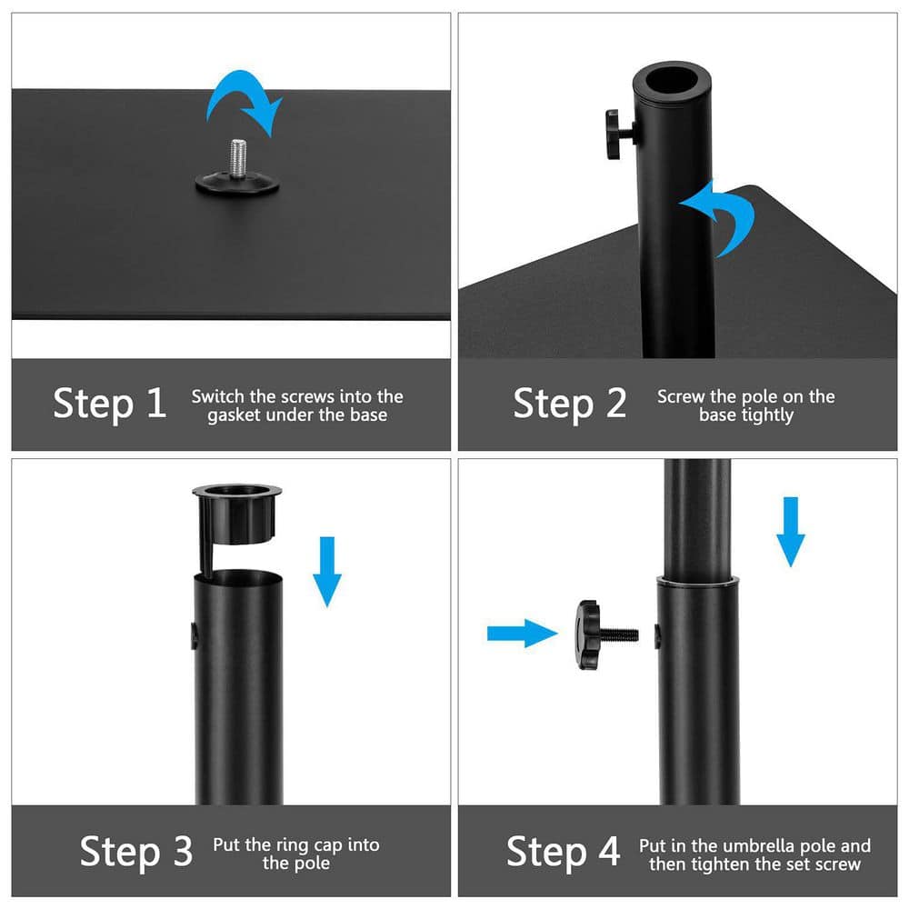 36 lbs. Square Metal Patio Umbrella Base with 3 Adapters in Black
