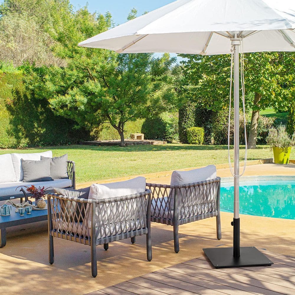 36 lbs. Square Metal Patio Umbrella Base with 3 Adapters in Black