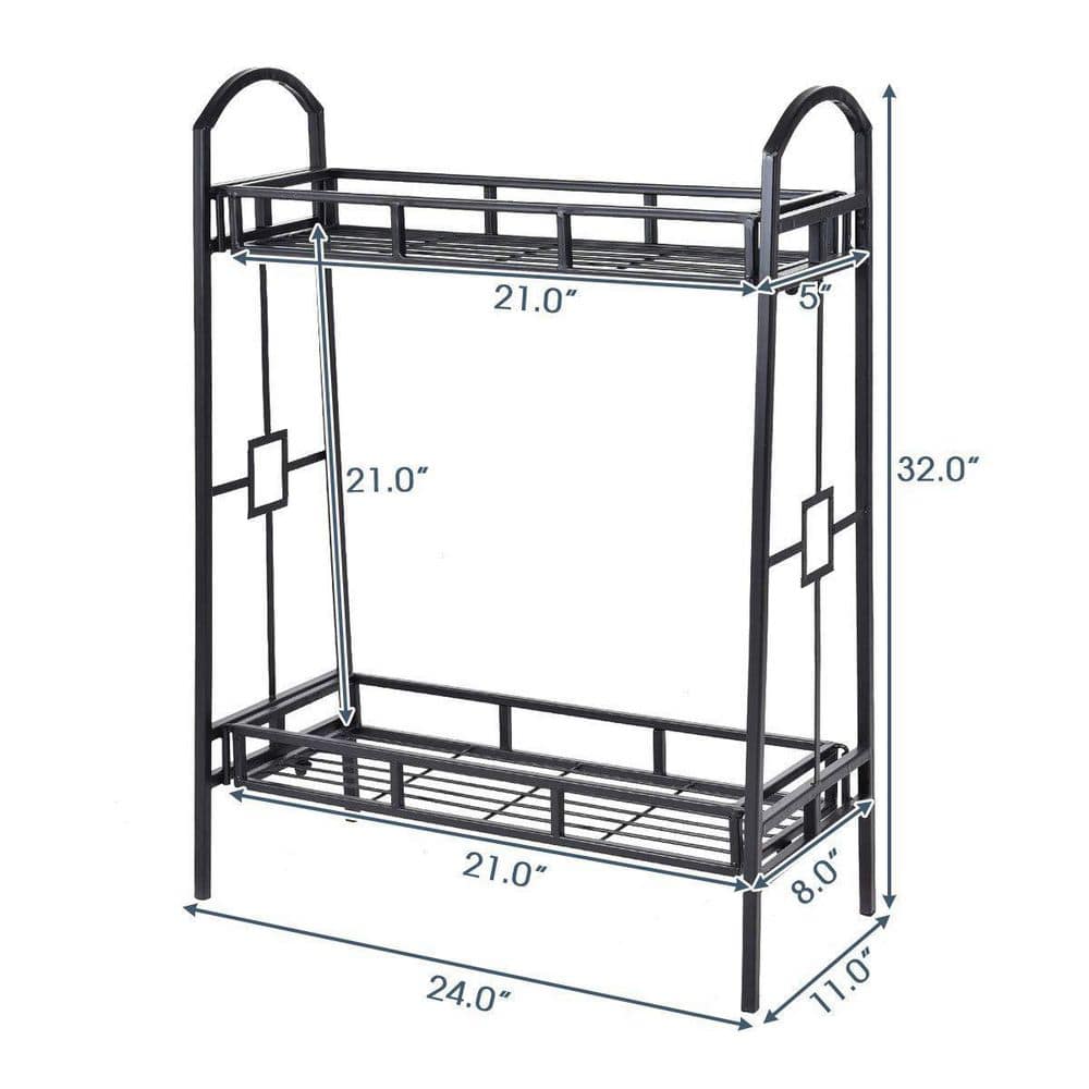 32 in. Tall Heavy-Duty Metal Flower Plant Stand (2-Tier)