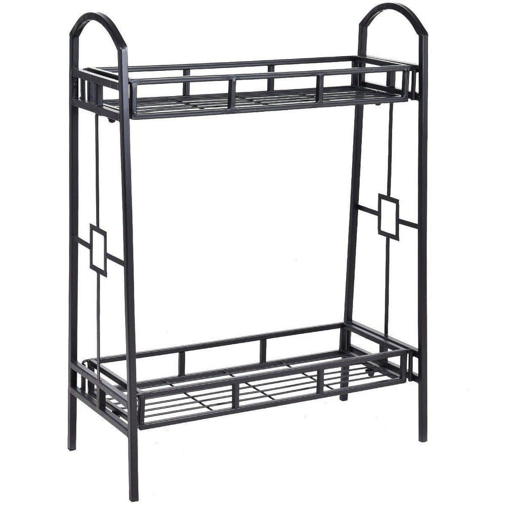 32 in. Tall Heavy-Duty Metal Flower Plant Stand (2-Tier)