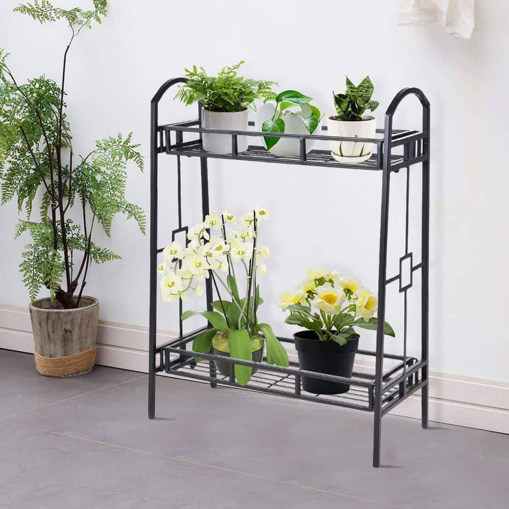 32 in. Tall Heavy-Duty Metal Flower Plant Stand (2-Tier)