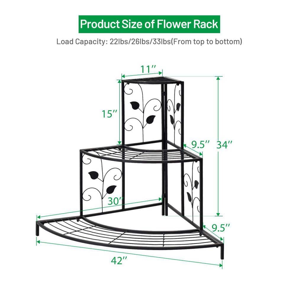Black Steel Corner Plant Stand (3-Tier)