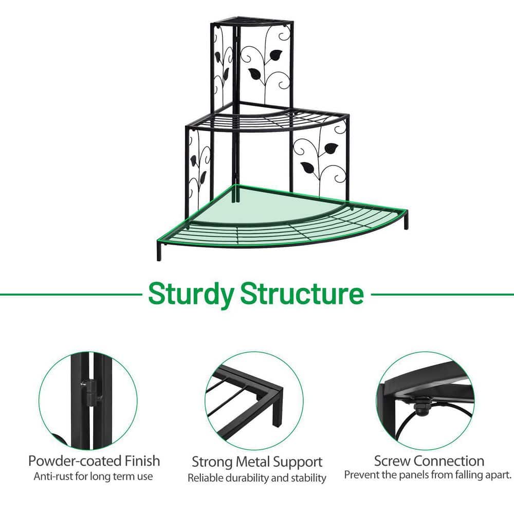 Black Steel Corner Plant Stand (3-Tier)