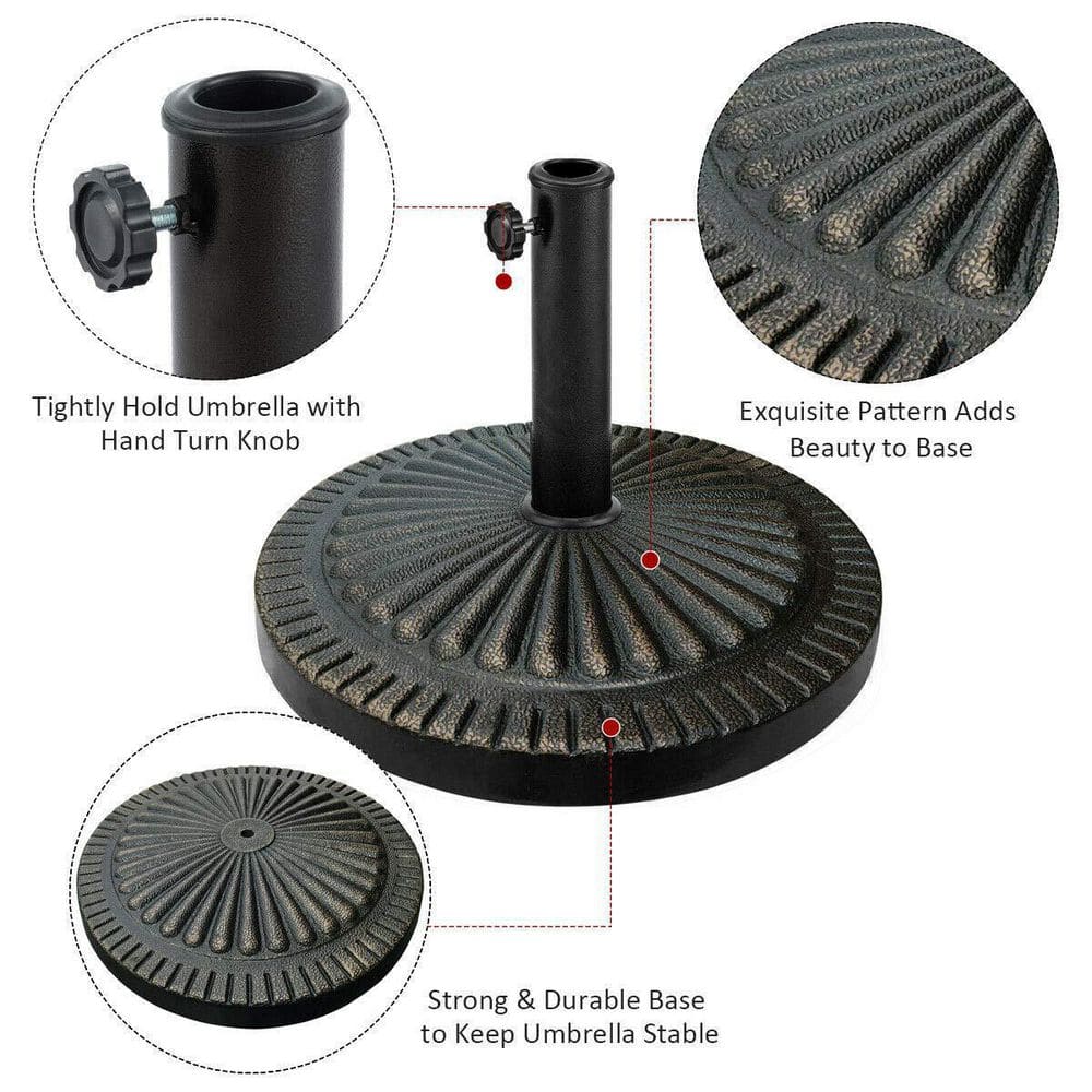 31.5 lbs. Heavy-Duty Round Resin Patio Umbrella Base Stand Holder with Lockable Wheels in Bronze