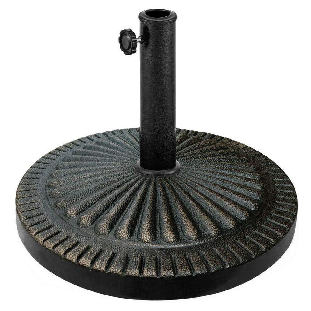 31.5 lbs. Heavy-Duty Round Resin Patio Umbrella Base Stand Holder with Lockable Wheels in Bronze