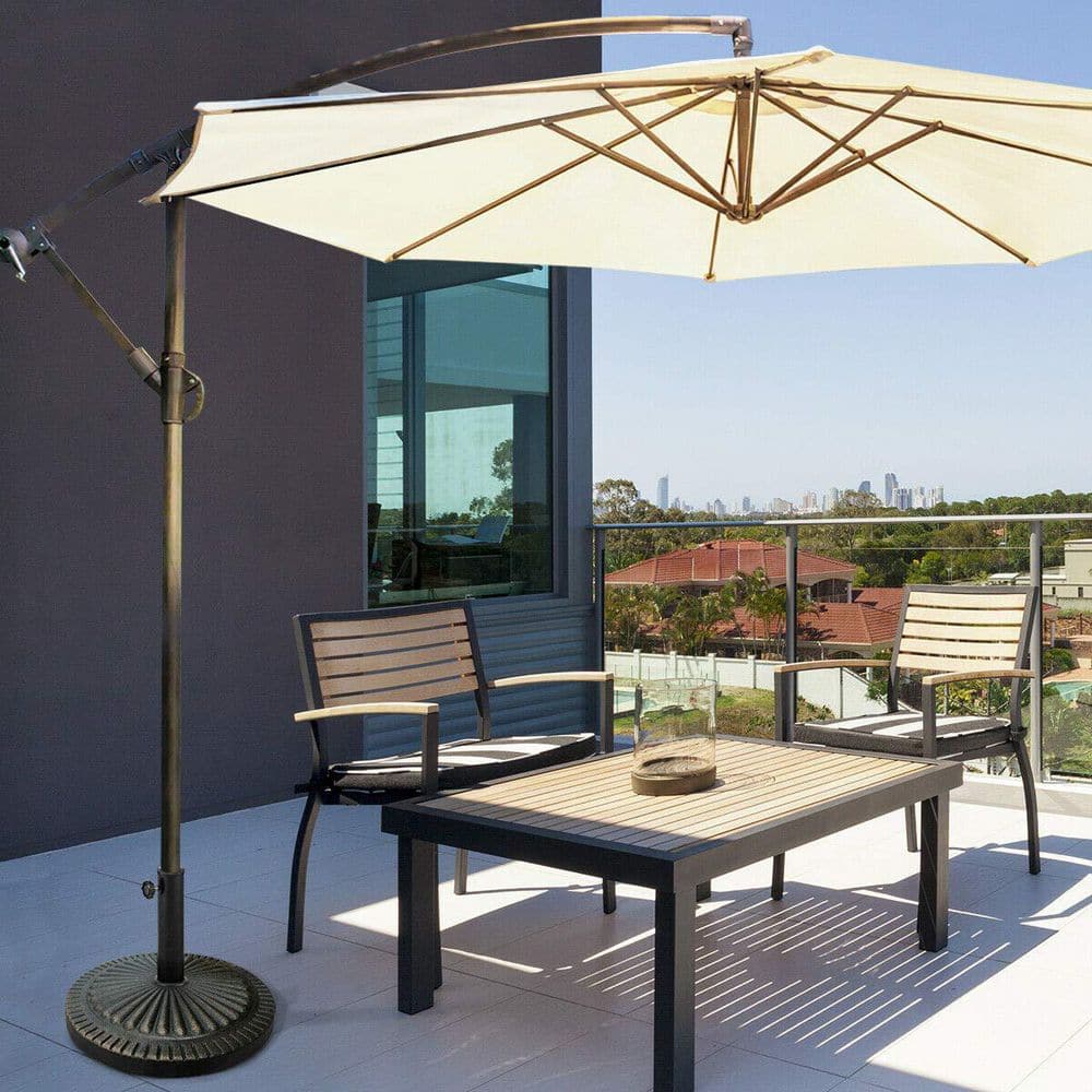 31.5 lbs. Heavy-Duty Round Resin Patio Umbrella Base Stand Holder with Lockable Wheels in Bronze