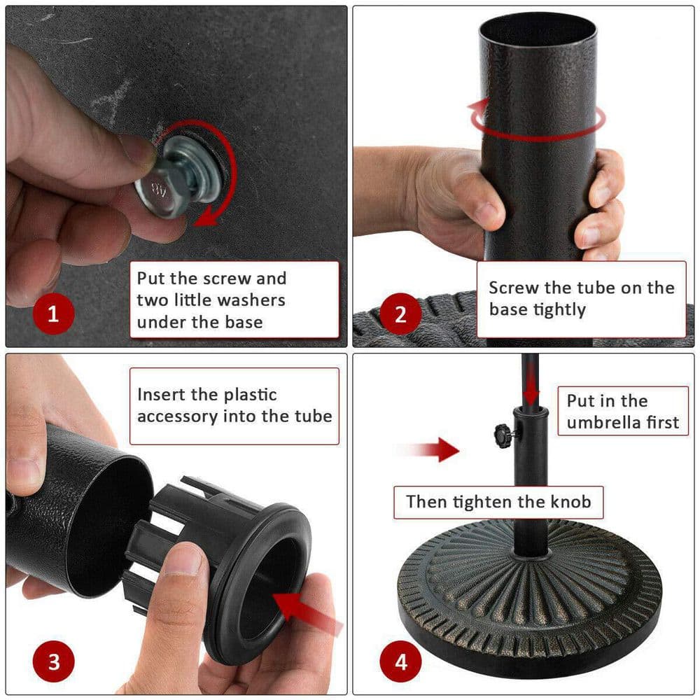 31.5 lbs. Heavy-Duty Round Resin Patio Umbrella Base Stand Holder with Lockable Wheels in Bronze