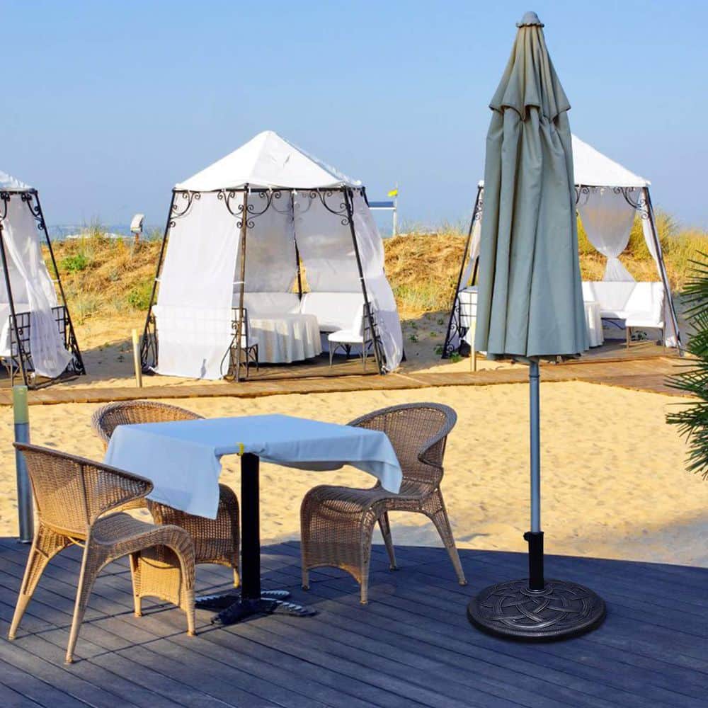 Circle Weave Round Metal Patio Umbrella Base in Bronze