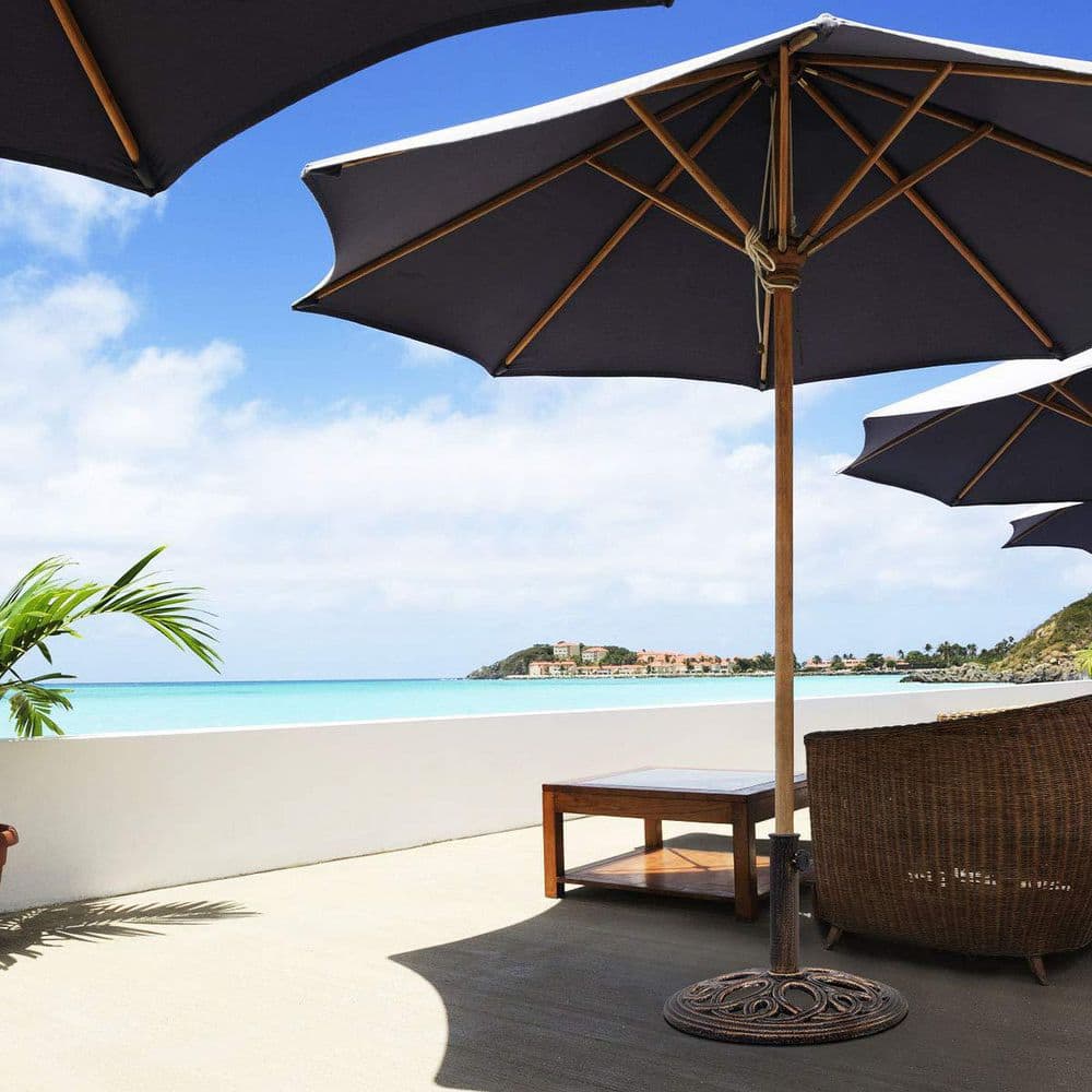 Round Metal Patio Umbrella Base in Bronze