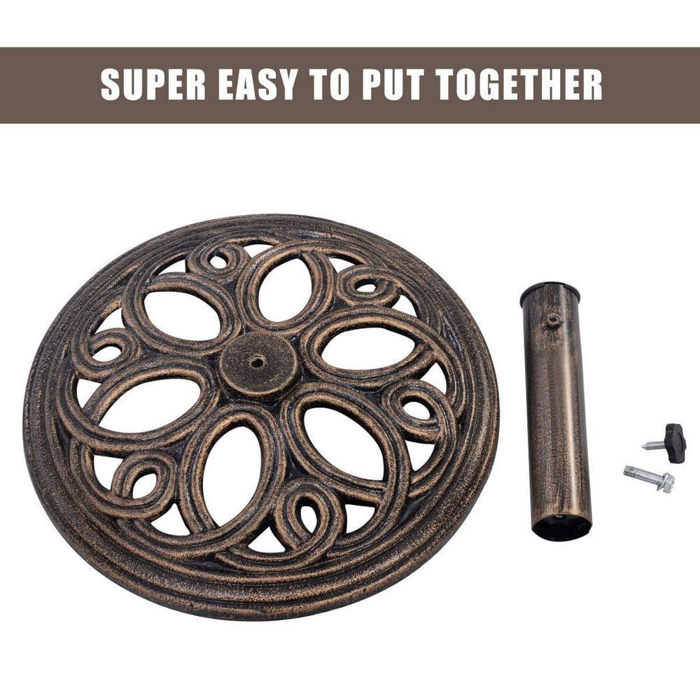 Round Metal Patio Umbrella Base in Bronze