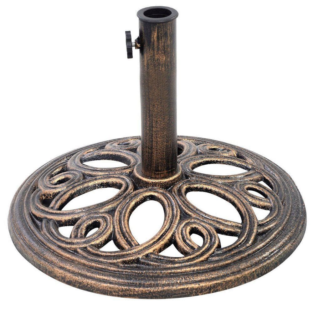 Round Metal Patio Umbrella Base in Bronze