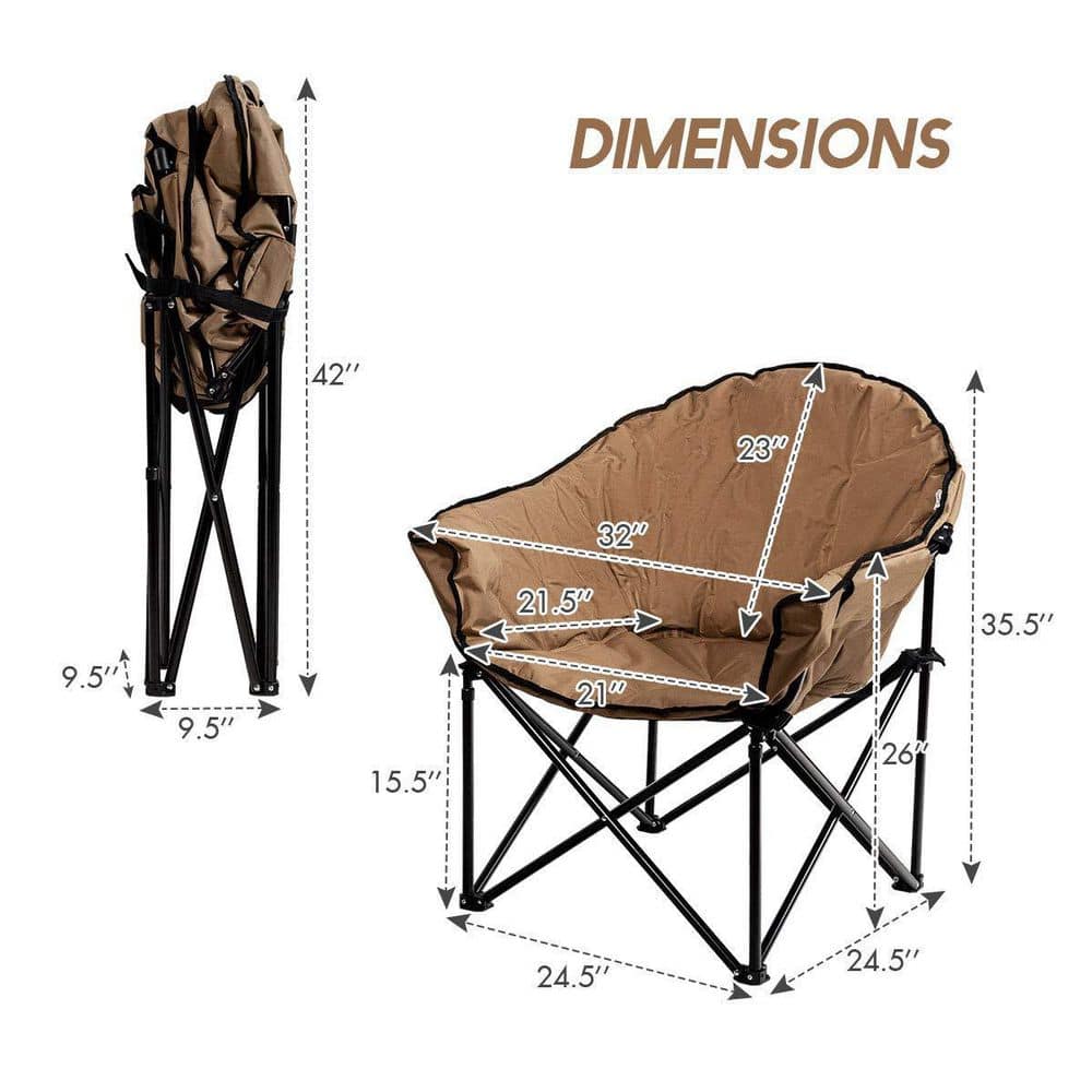 Brown Steel Folding Camping Moon Padded Chair with Carry Bag
