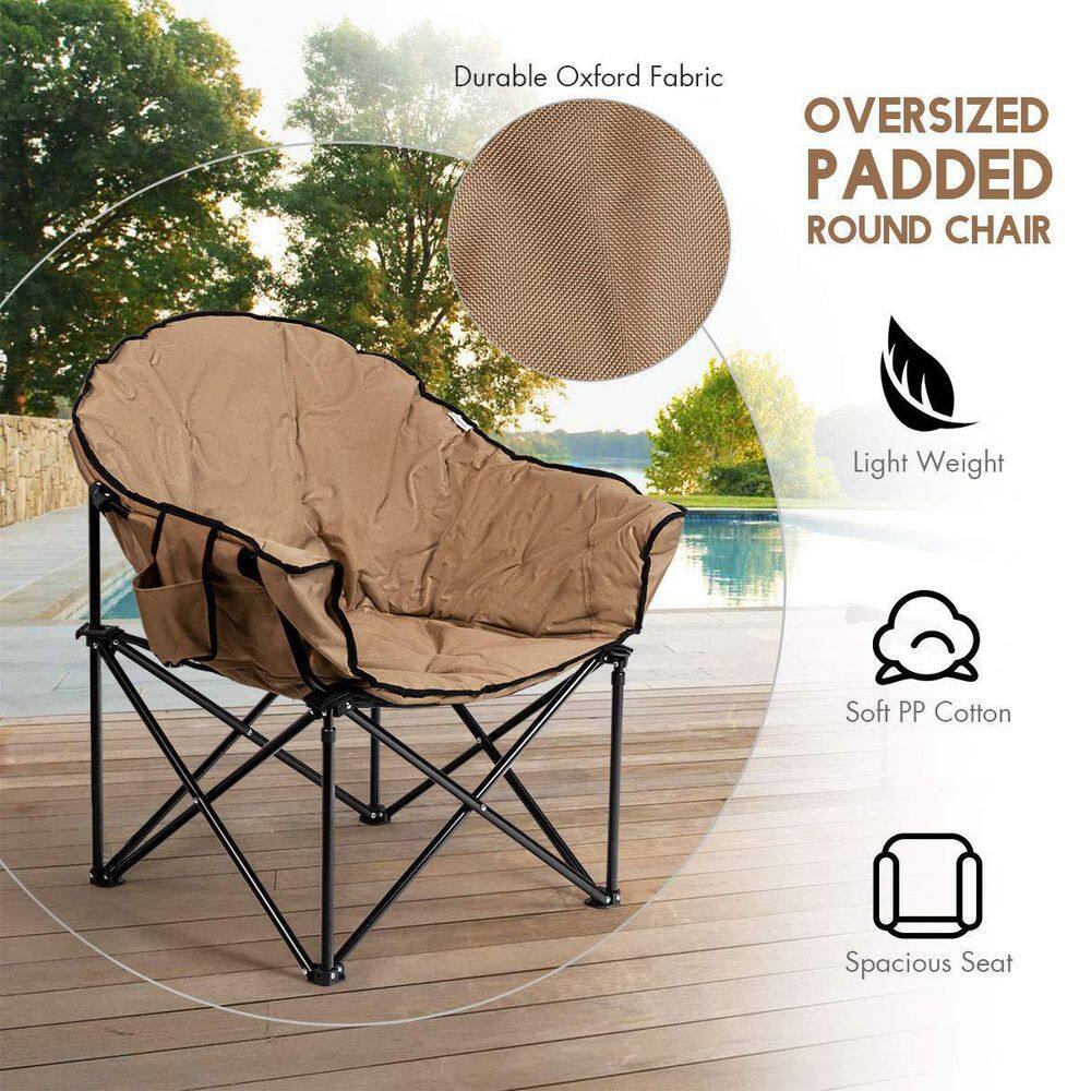 Brown Steel Folding Camping Moon Padded Chair with Carry Bag