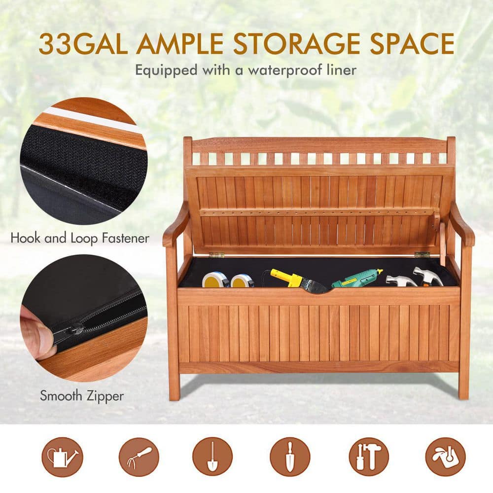 33 Gal. 42 in. Brown Solid Wood Outdoor Storage Bench Deck Box