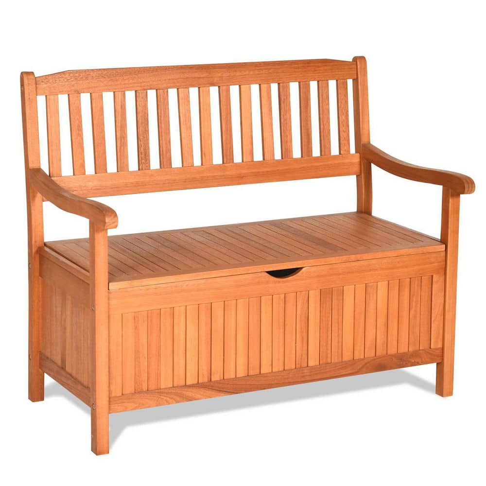 33 Gal. 42 in. Brown Solid Wood Outdoor Storage Bench Deck Box