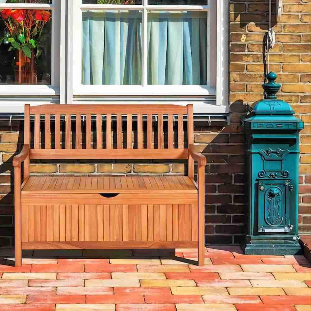 33 Gal. 42 in. Brown Solid Wood Outdoor Storage Bench Deck Box